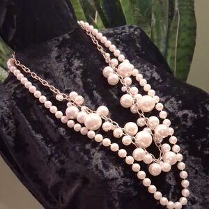 Chunky Pearl Statement Necklaces With Gold Oval Link Chain. 32 & 34 In L.